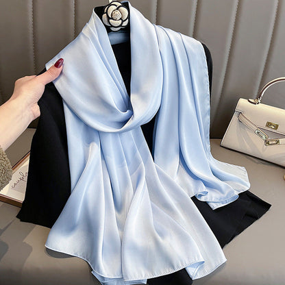Korean-style Springautumn New Solid-color Summer Sun-protection Beach Scarf Womens Silk Scarf
