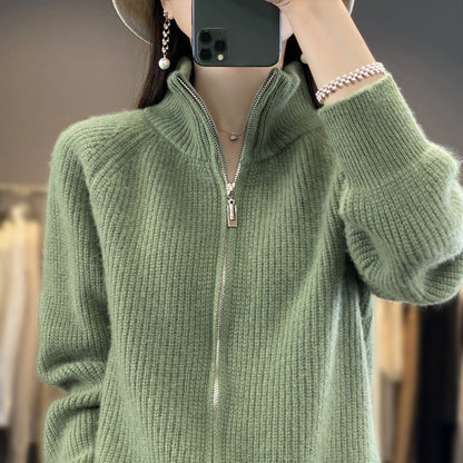 Solid Color Striped Turtleneck Zipper Sweater Sweater