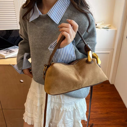 Suede Crossbody Bag with Gold Hardware