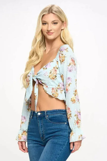 Boho Tie-Front Crop Top with Ruffle Details – Stylish &amp; Trendy | Femstylo