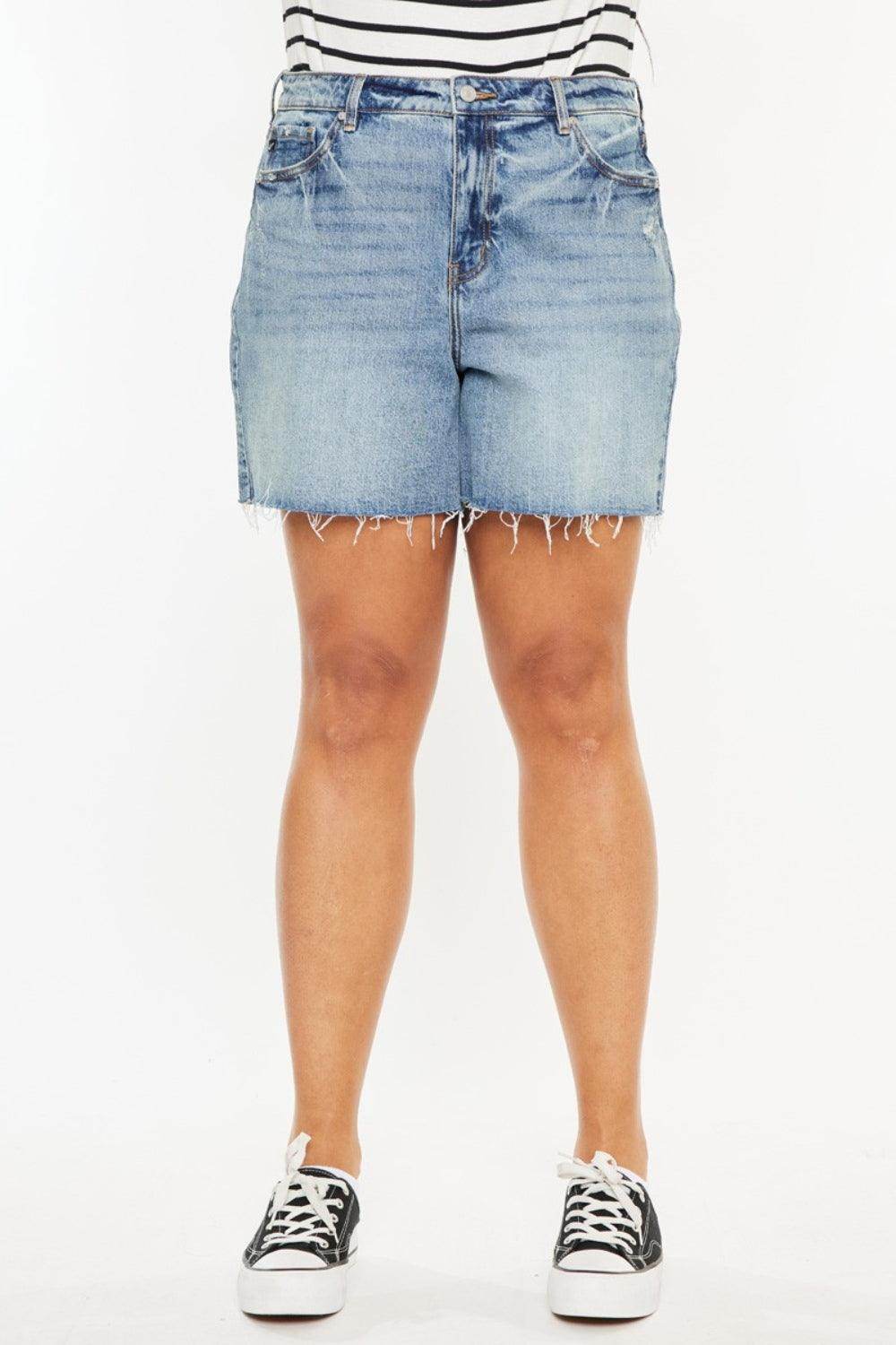 Kancan Full Size Raw Hem High Waist Denim Shorts for Women