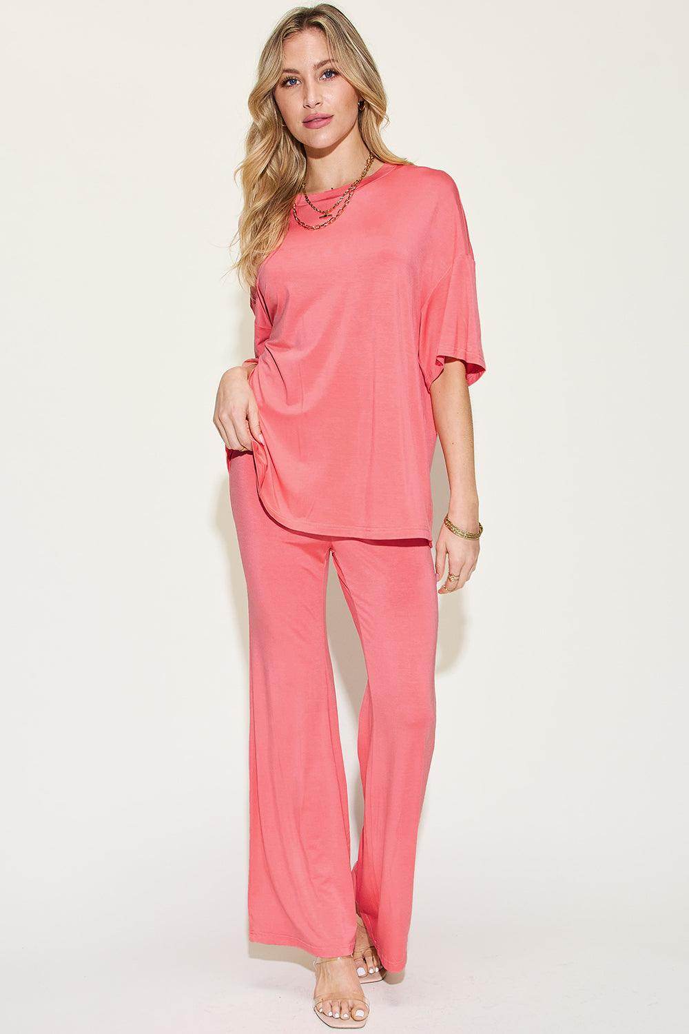 Basic Bae Full Size Bamboo Drop Shoulder T-Shirt Set