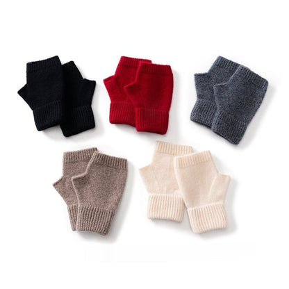 Australia Wool Warm Knitted Flat Flower Fingerless Cashmere Gloves