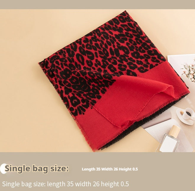 Leopard Print Artificial Cashmere Scarf Women&