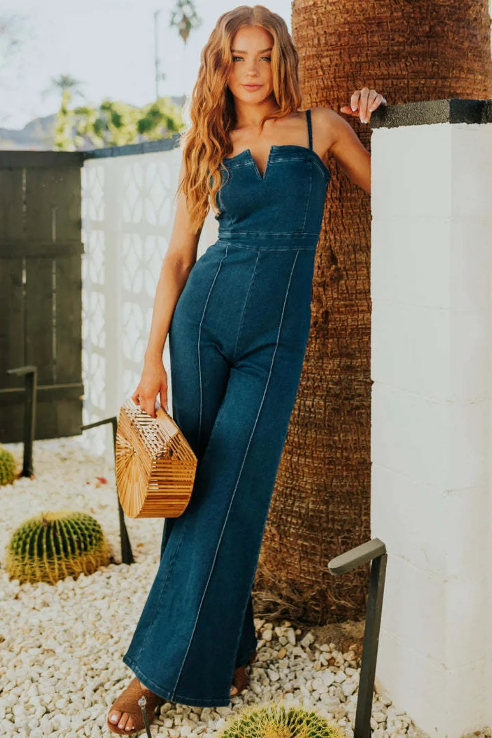 Spaghetti Strap Wide Leg Denim Jumpsuit