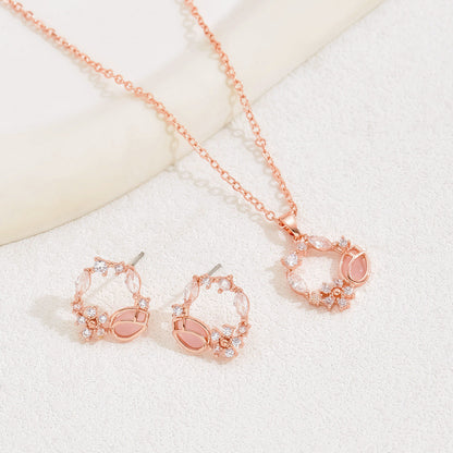 Korean SoftSweet Jewelry Set, Minimal Cubic Zirconia Inlaid Stud Earrings &amp; Niche Design Clavicle Necklace For Women