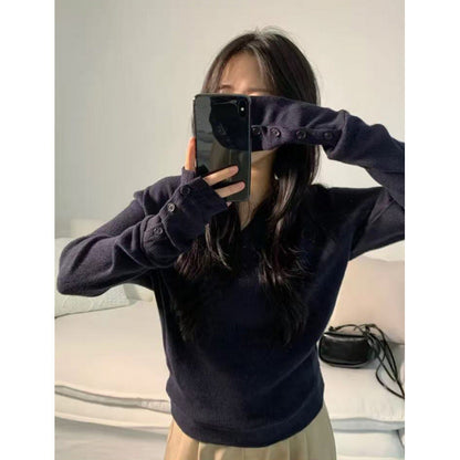 Korean-style Elegant And Versatile Top With Slit Cuffs