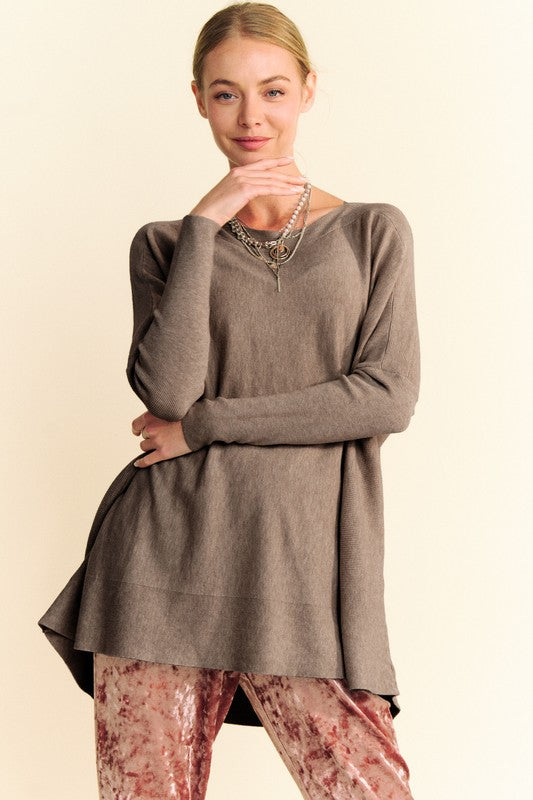 Back To School Sweater - Davi &amp; Dani Round Neck Dropped Shoulder Long Sleeve Knit Top