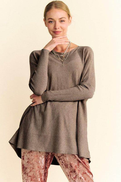 Davi &amp; Dani Round Neck Dropped Shoulder Knit Top Women