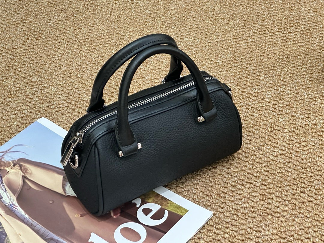 Cross-border Top-grain Leather Boston Pillow Bag, Single-shoulder, Crossbody Small Bag, Versatile Genuine Leather Women&