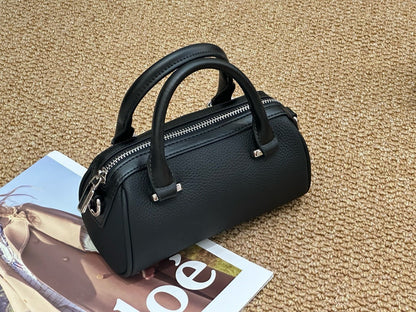 Cross-border Top-grain Leather Boston Pillow Bag, Single-shoulder, Crossbody Small Bag, Versatile Genuine Leather Women&