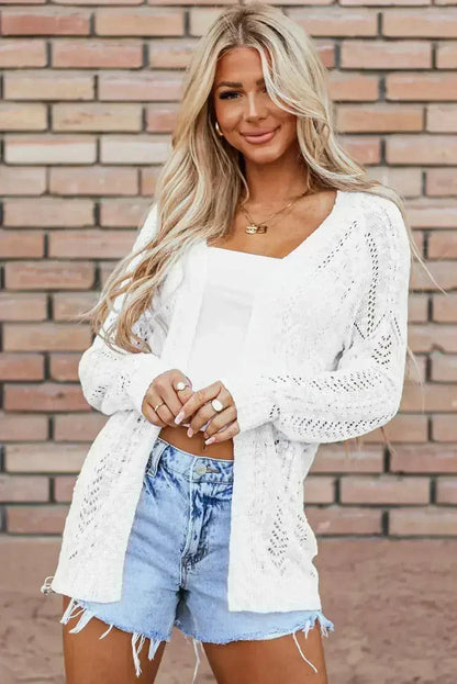 White Open Knit Cardigan - Lightweight &amp; Machine Washable | Femstylo