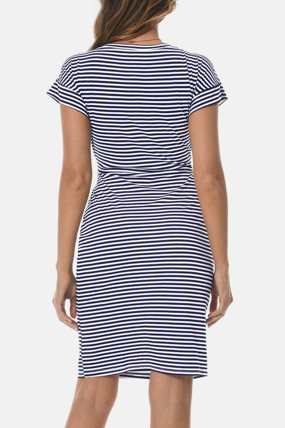 Tie Front Round Neck Short Sleeve Dress for Women