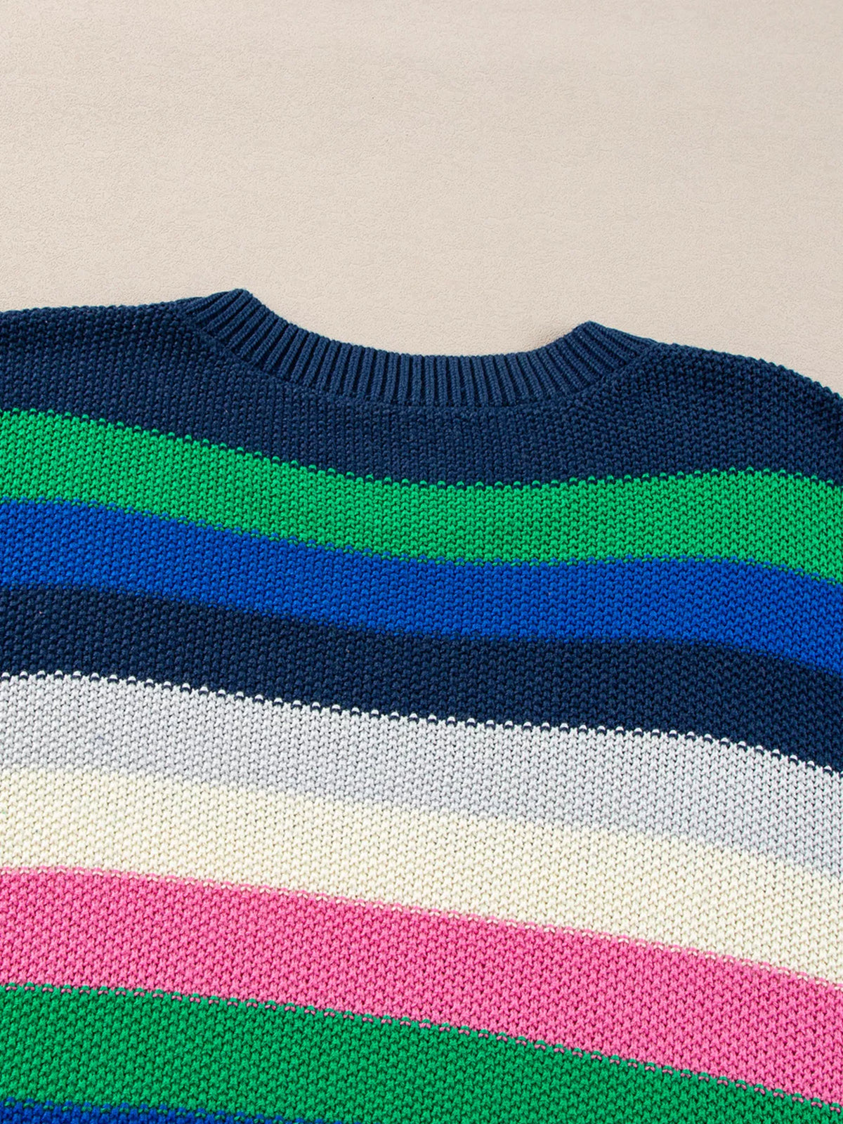 Rainbow Striped Crew Neck Drop Shoulder Sweater