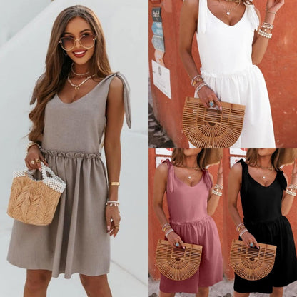 New Summer Sleeveless V-Neck Solid-Color Womens Dress