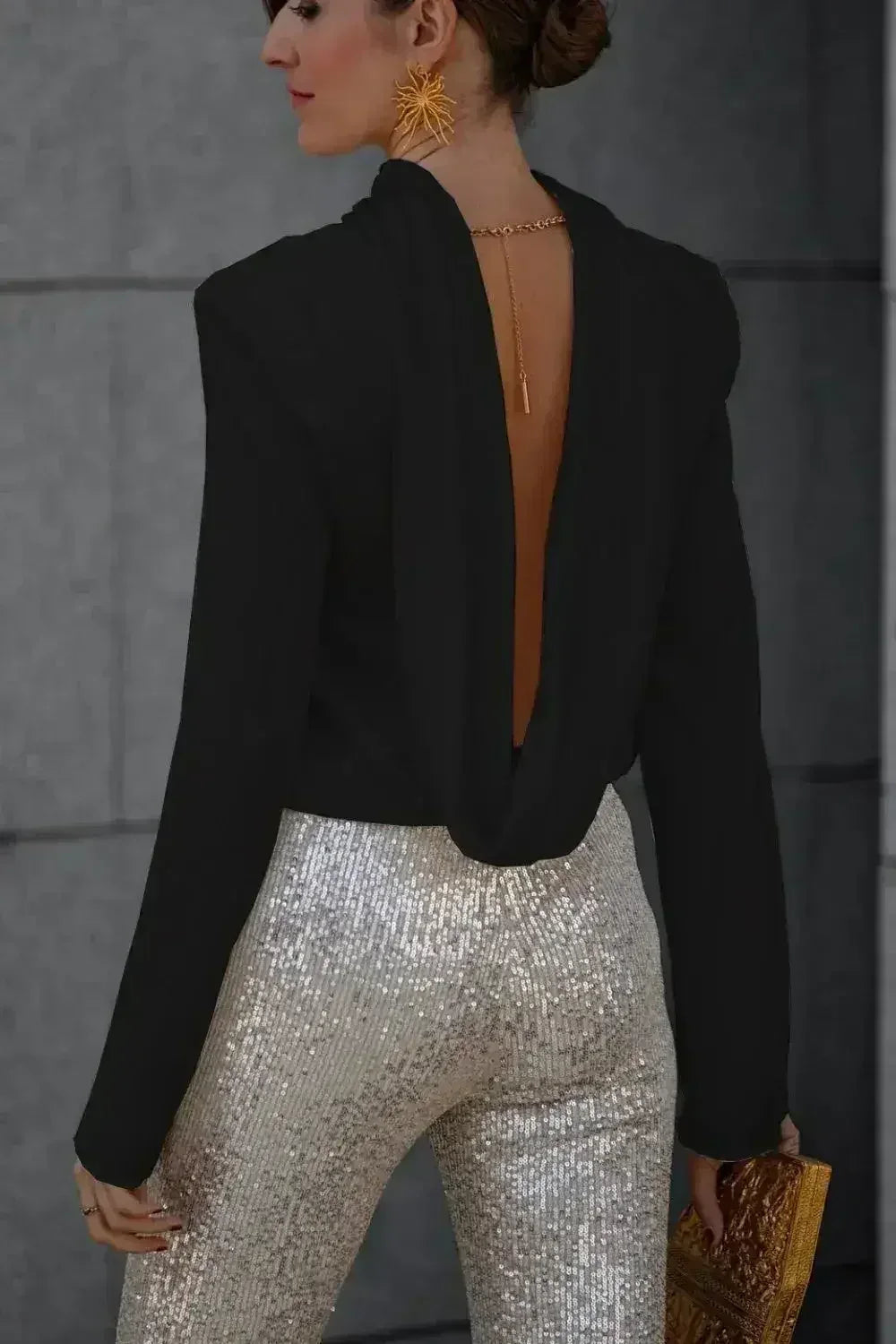 Backless Cowl Neck Long Sleeve Blouse – Elegant &amp; Stylish | Femstylo