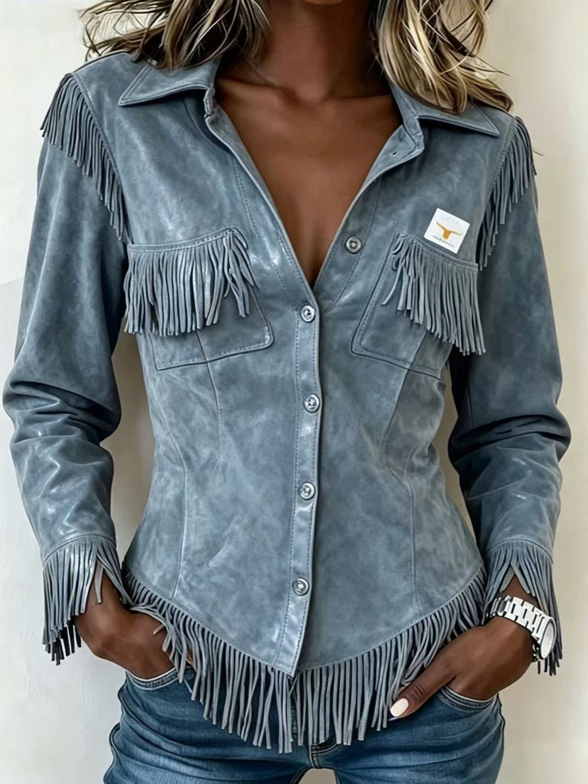 Autumn New Brown European And American Style Suede Tassel Long Sleeve Cardigan Women&