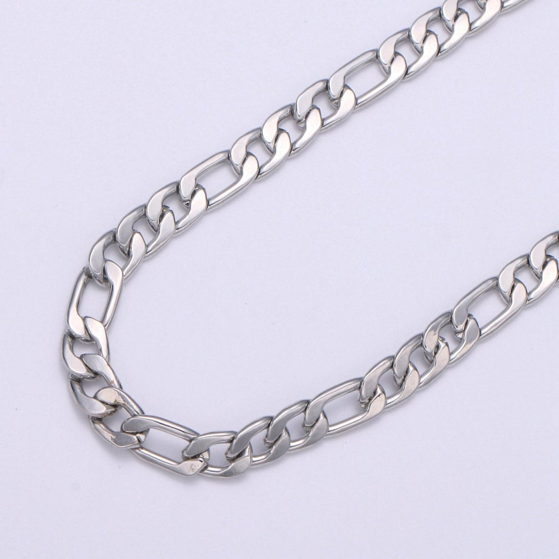 6.3mm Wide FIGARO Gold Silver Chain By Yard, Chunky Figaro Chain, Wholesale Bulk Roll Chain DIY Craft, 24K White Gold Plated Chain For Necklace Bracelet Anklet Component Supply | ROLL-494, ROLL-495 Clearance Pricing