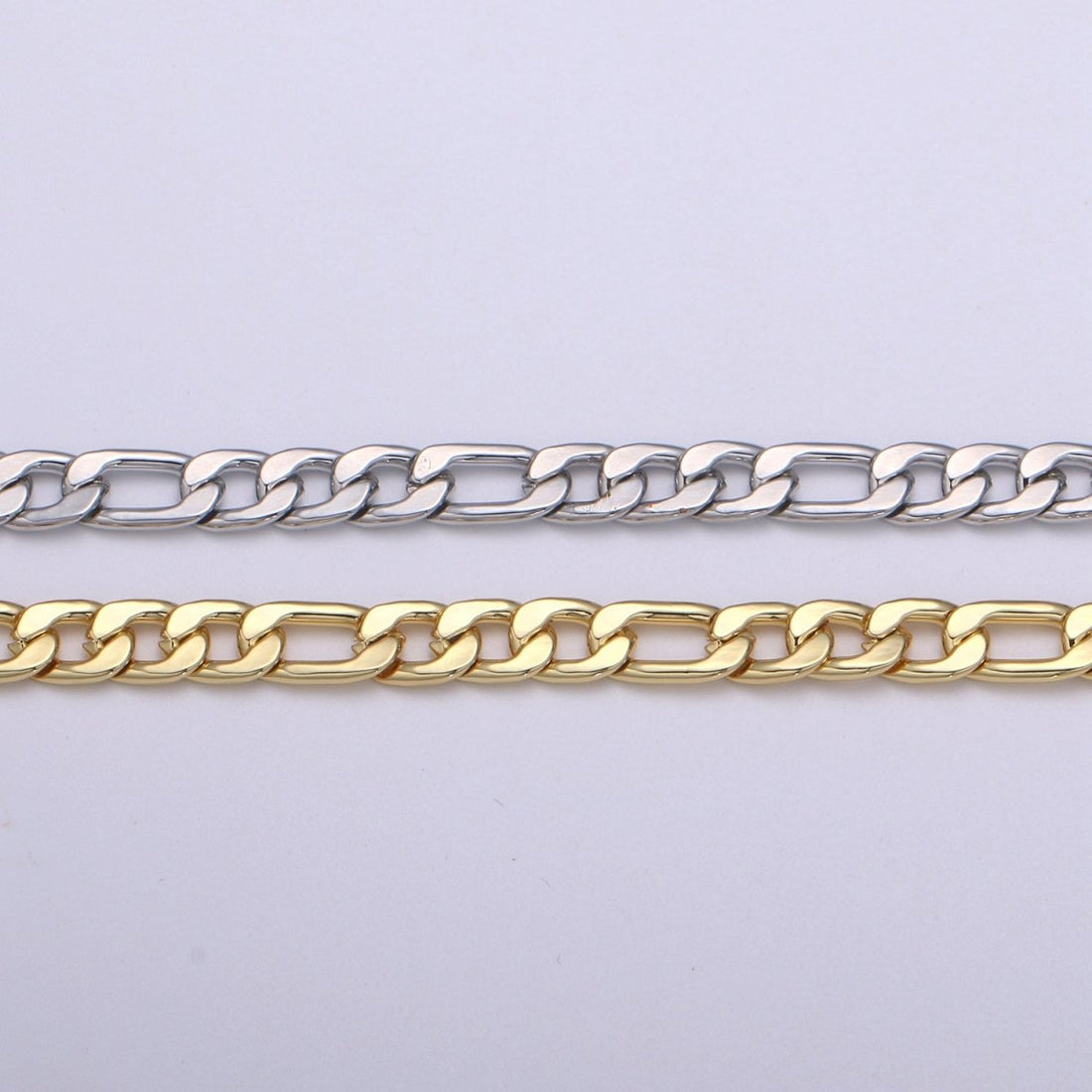 6.3mm Wide FIGARO Gold Silver Chain By Yard, Chunky Figaro Chain, Wholesale Bulk Roll Chain DIY Craft, 24K White Gold Plated Chain For Necklace Bracelet Anklet Component Supply | ROLL-494, ROLL-495 Clearance Pricing