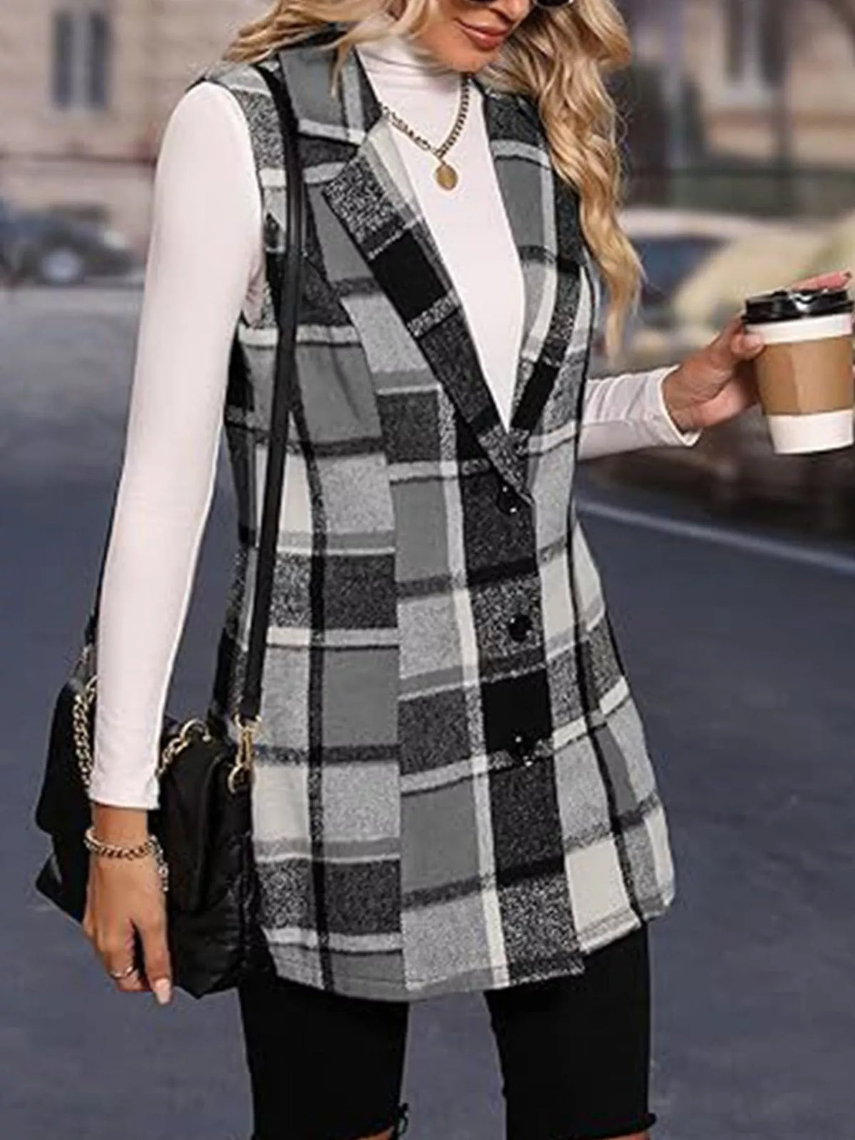 Plaid Button Up Vest Coat