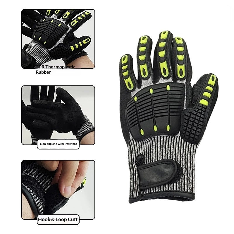 Heavy Duty TPR Impact Gloves - Cut Resistant Mechanics Work Gloves With Anti-Crush Finger Protection, Oil Resistant &amp; Anti-Slip Grip For Construction  Rigging