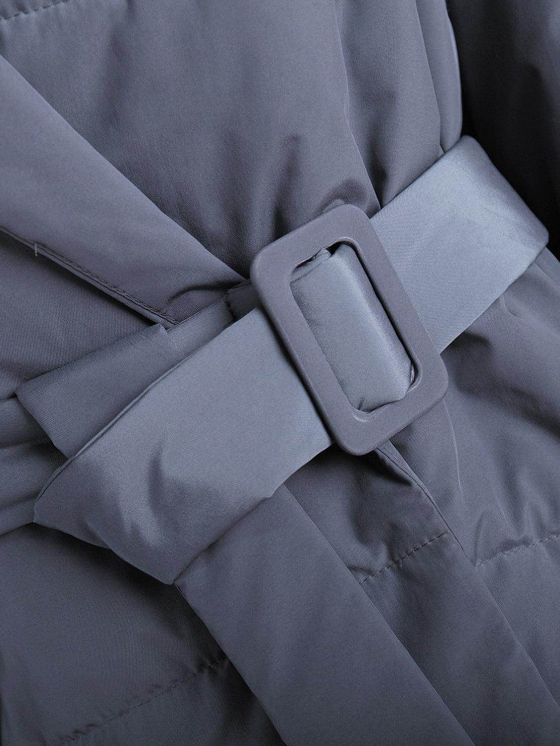 Puffer Long Sleeve Winter Coat with Belt for Women