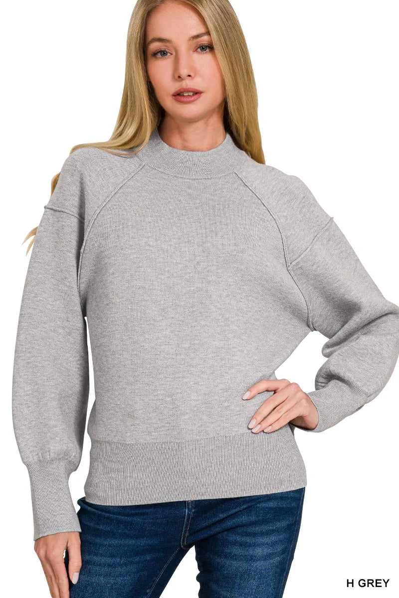 Zenana Viscose Mock Neck Exposed Seam Sweater