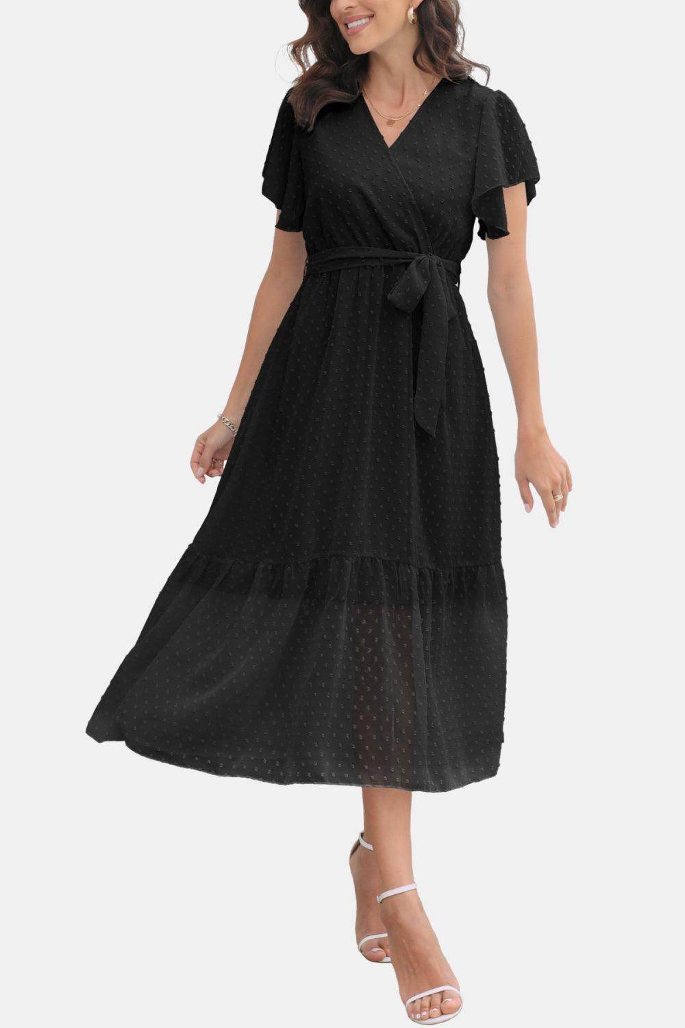 Surplice Neck Flutter Sleeve Tied Dress for Chic Style