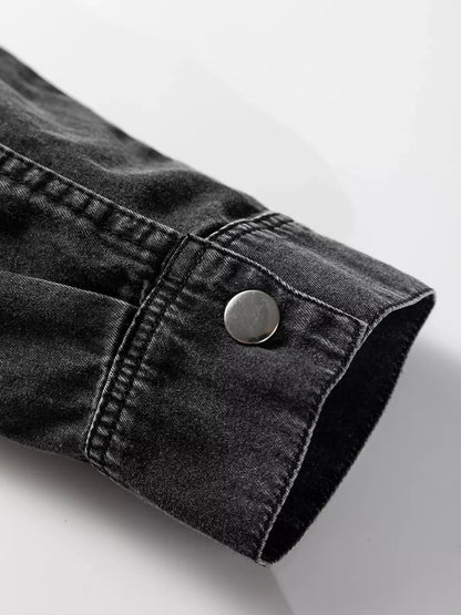 Chest Pocket Raw Hem Denim Loose Shirt Dress