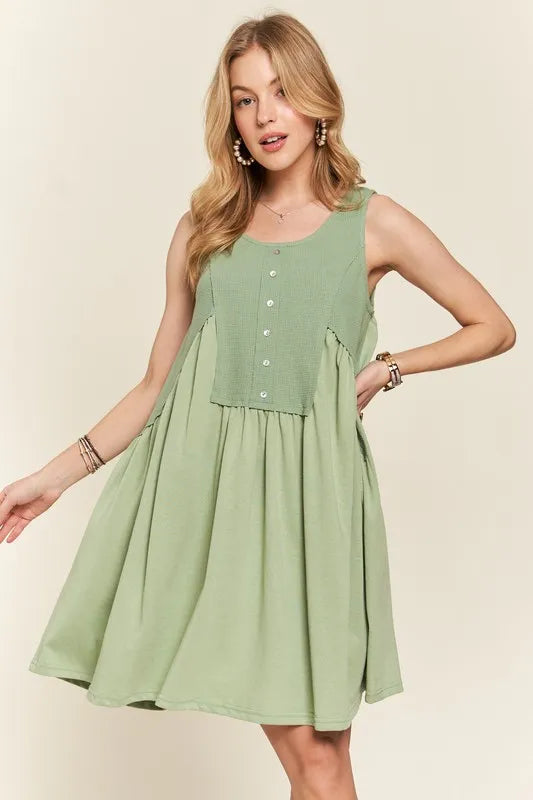 Decorative Button Sleeveless Babydoll Dress For Women – Elegant, Unique, Flowy, Comfortable, Versatile &amp; Stylish