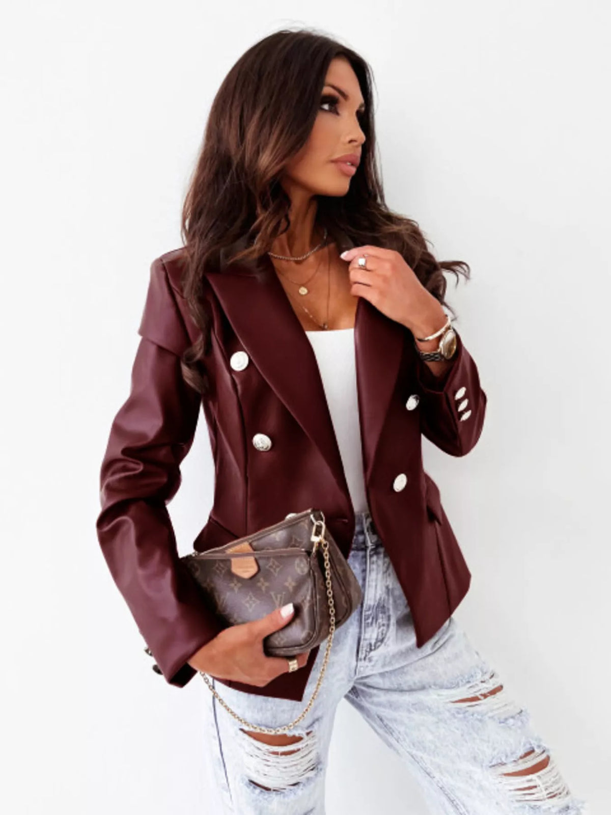 Lapel Collar Leather Blazer