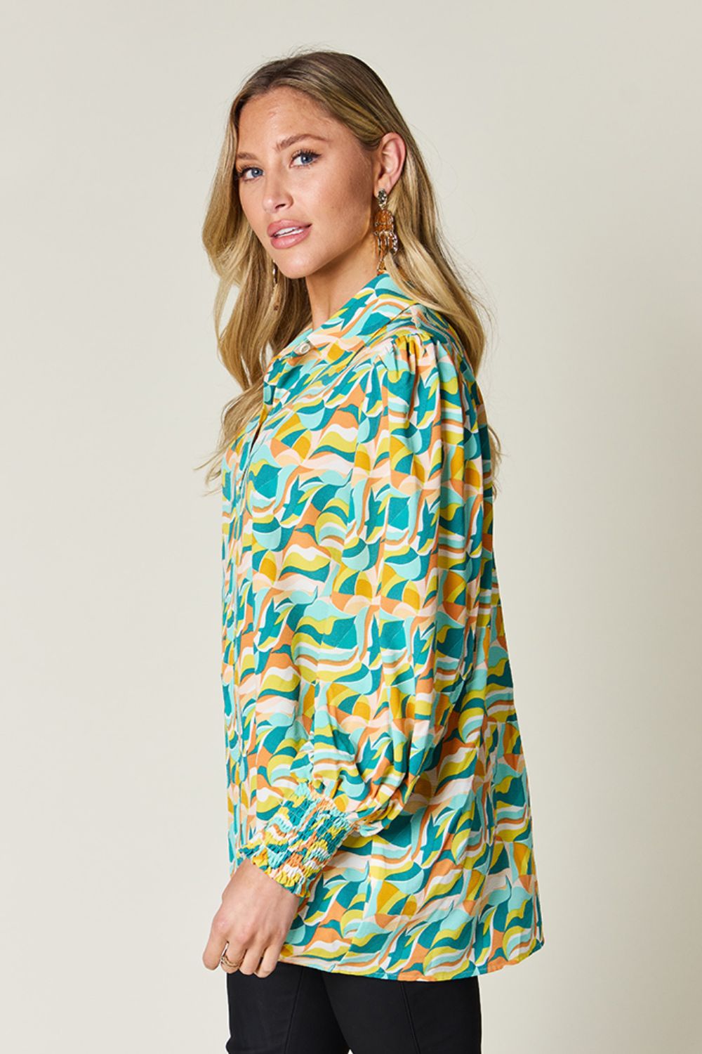 Printed Smocked Long Sleeve Top