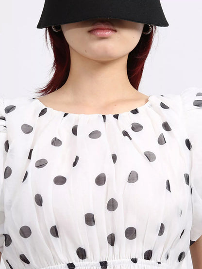 Polka Dot Puff Sleeve Top and Skirt Set