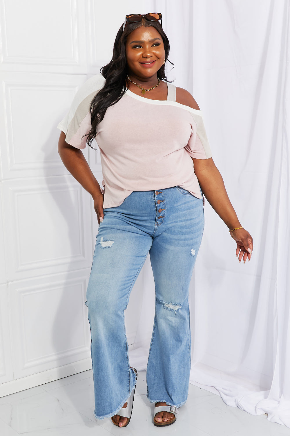 One-Shoulder Cold-Shoulder Tee with Side Slits