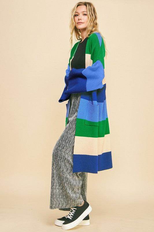 Davi &amp; Dani Color Block Kimono Sleeve Open Front Cardigan