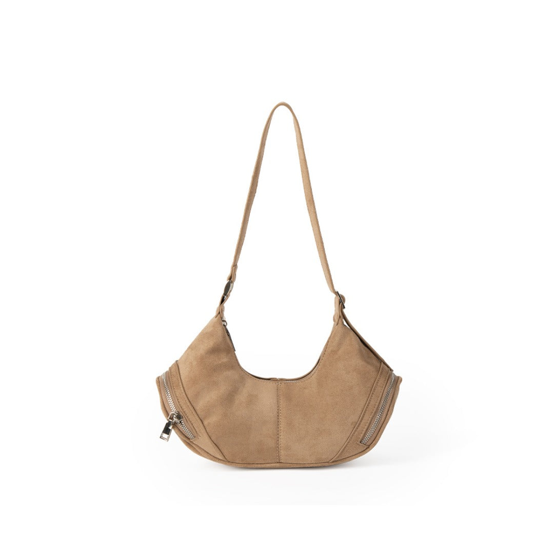 Large capacity suede shoulder bag, slouch bag, vintage casual bag hobo