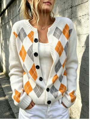 Long Sleeve Printed Small Coat Round Neck Cardigan