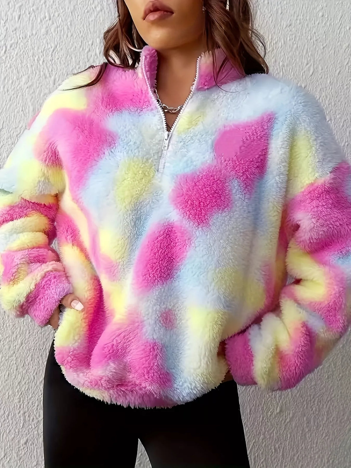 Tie-Dye Fuzzy Quarter Zip Sweatshirt