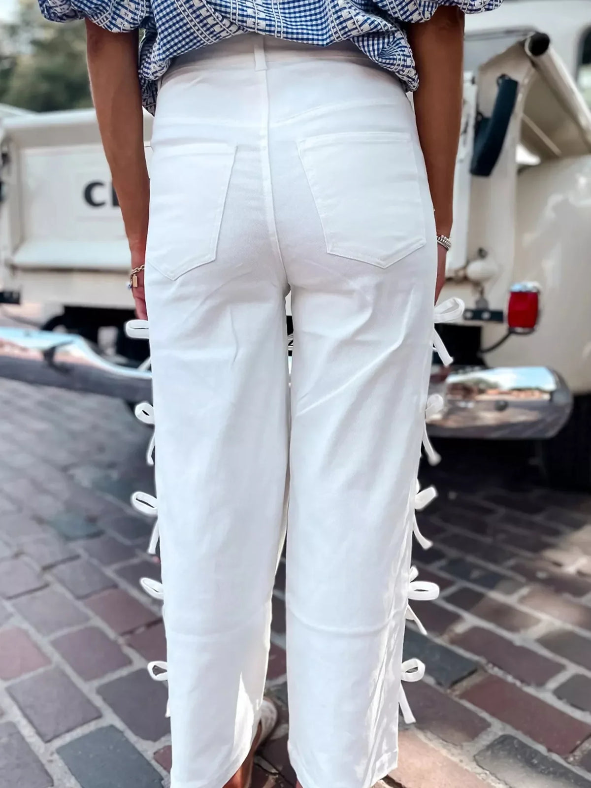 Bow-Accented Wide-Leg Pants