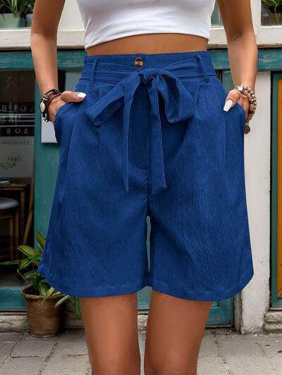 Perfee Tied High Waist Shorts with Pockets for Women