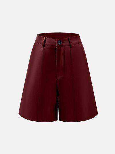 PU Leather High Rise Shorts for Women with Pockets