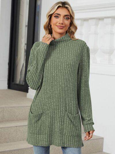 Ribbed Mock Neck Long Sleeve T-Shirt for Women Stylish Wear
