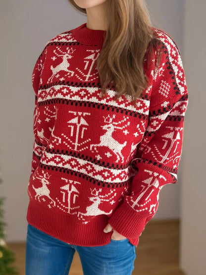 Christmas Element Round Neck Long Sleeve Sweater