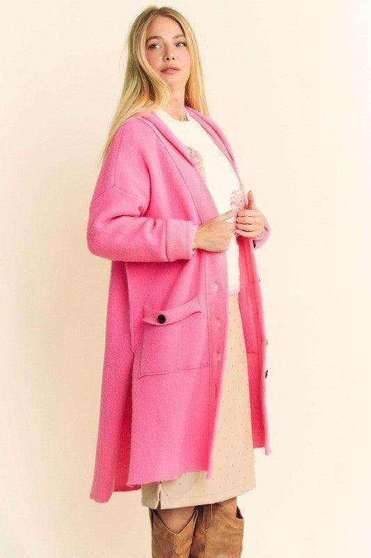 Davi &amp; Dani Side Slit Button Up Hooded Cardigan for Women