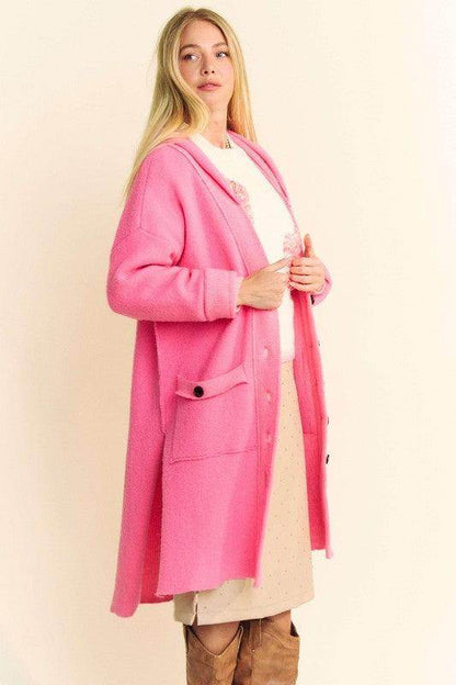 Davi &amp; Dani Side Slit Button Up Hooded Cardigan for Women