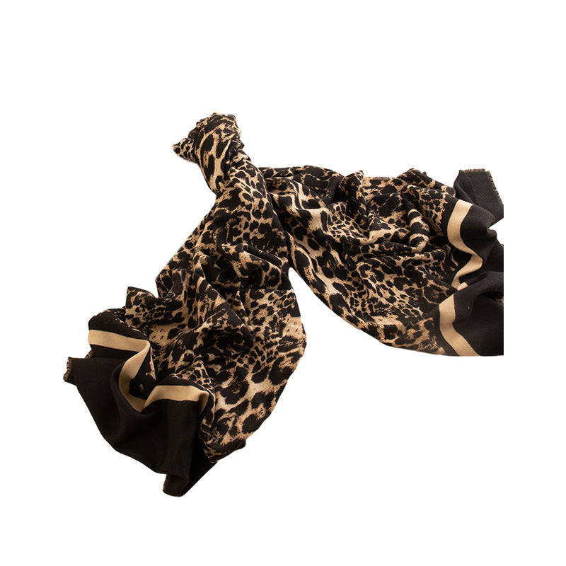 Leopard Print Artificial Cashmere Scarf Women&