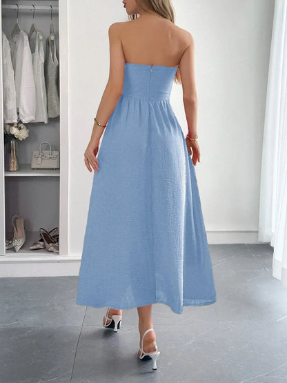 Strapless A-Line Midi Dress with Pockets