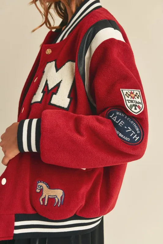 MABLE M Bomber Varsity Jacket with Patch Detail