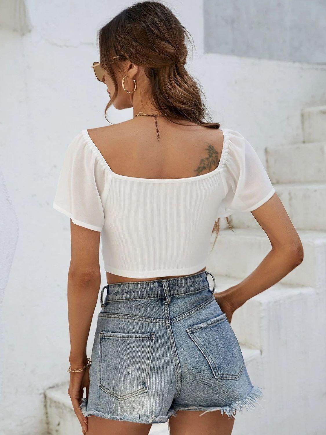 Drawstring Short Sleeve Crop Top for Stylish Summer Wear