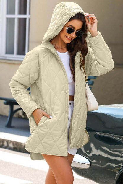 Snap Down Long Sleeve Quilted Winter Coat for Women